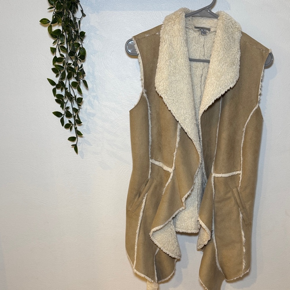 Linea Domani faux suede and fur waterfall Vest